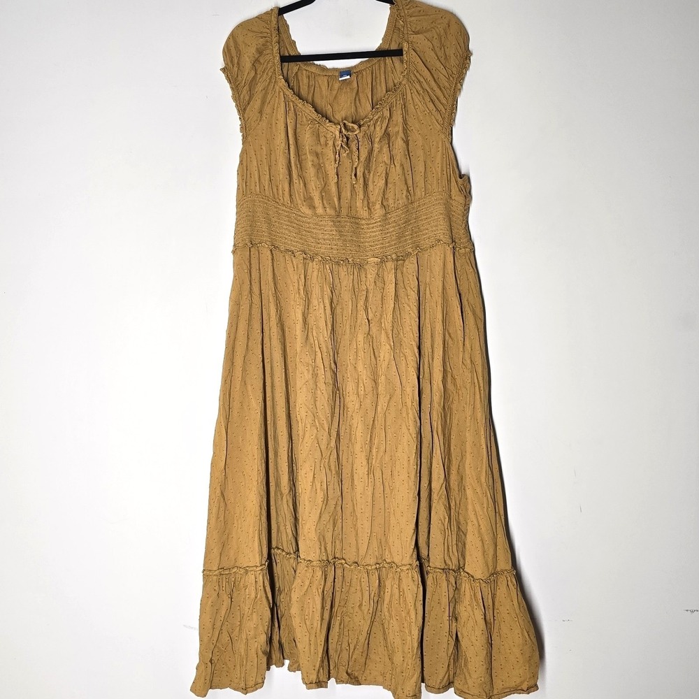 Old Navy Mustard Smocked Tiered Midi Dress Boho Prairie Cottage XXL Petite